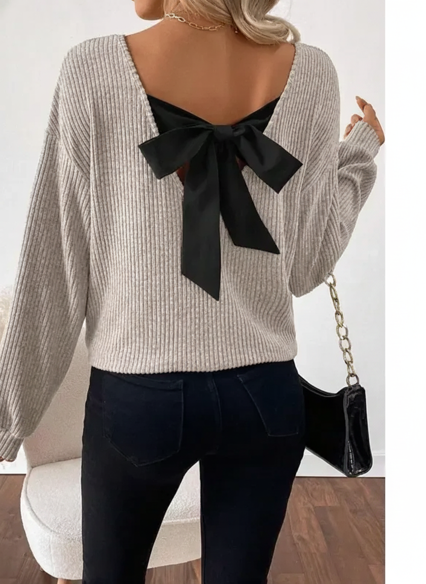 Blusa de mangas longas com laço nas costas e caimento solto — Bene Donna — imagem 03