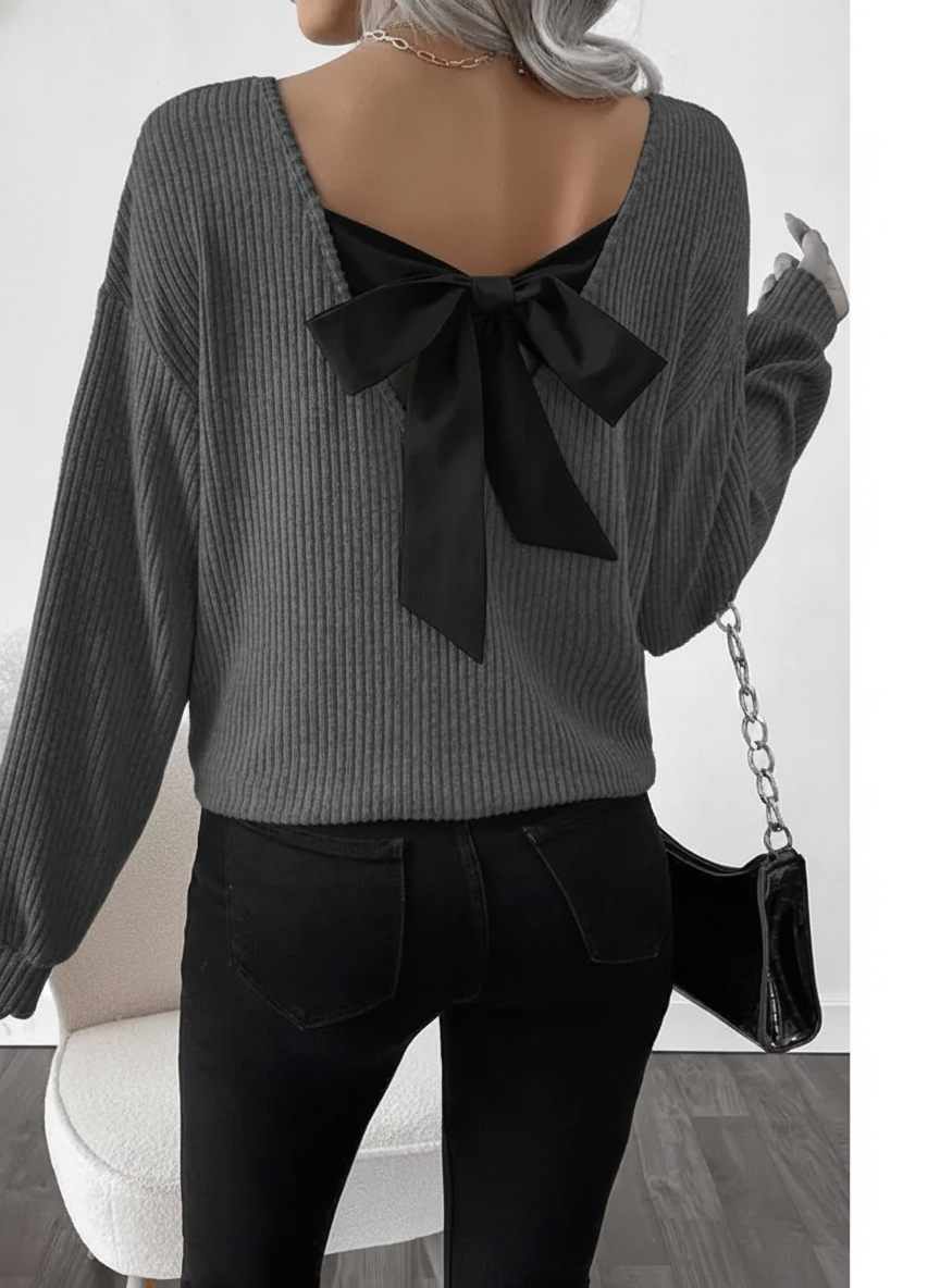 Blusa de mangas longas com laço nas costas e caimento solto — Bene Donna — imagem 04