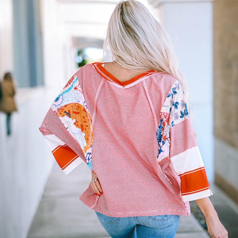 Blusa de mangas morcego três quartos com detalhes em patchwork — Bene Donna — imagem 02