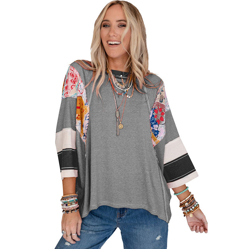 Blusa de mangas morcego três quartos com detalhes em patchwork — Bene Donna — imagem 06