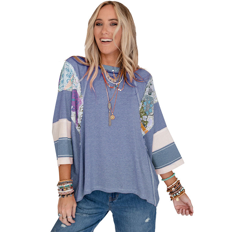 Blusa de mangas morcego três quartos com detalhes em patchwork — Bene Donna — imagem 07