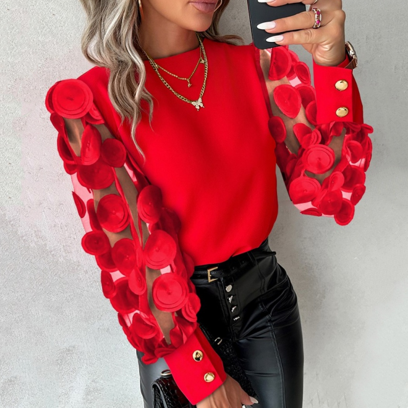 Blusa de mangas transparentes com detalhes decorativos — Bene Donna — imagem 01