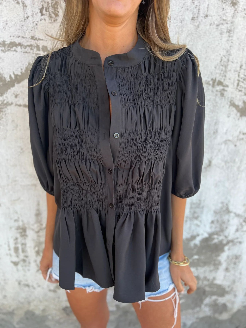 Blusa de pregas com botões e cintura franzida — Bene Donna — imagem 10