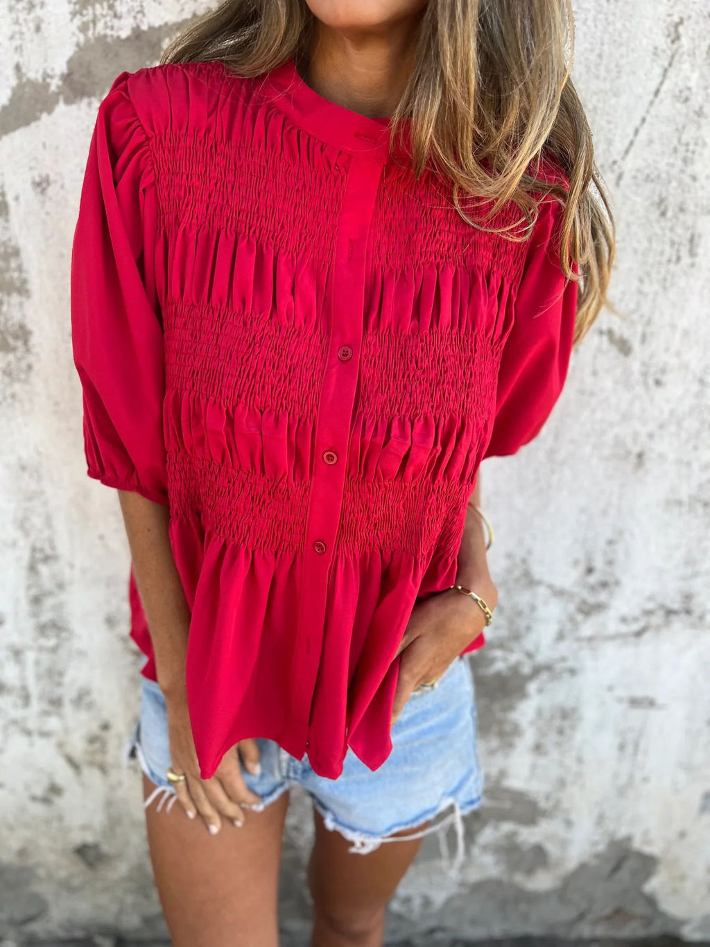 Blusa de pregas com botões e cintura franzida — Bene Donna — imagem 12