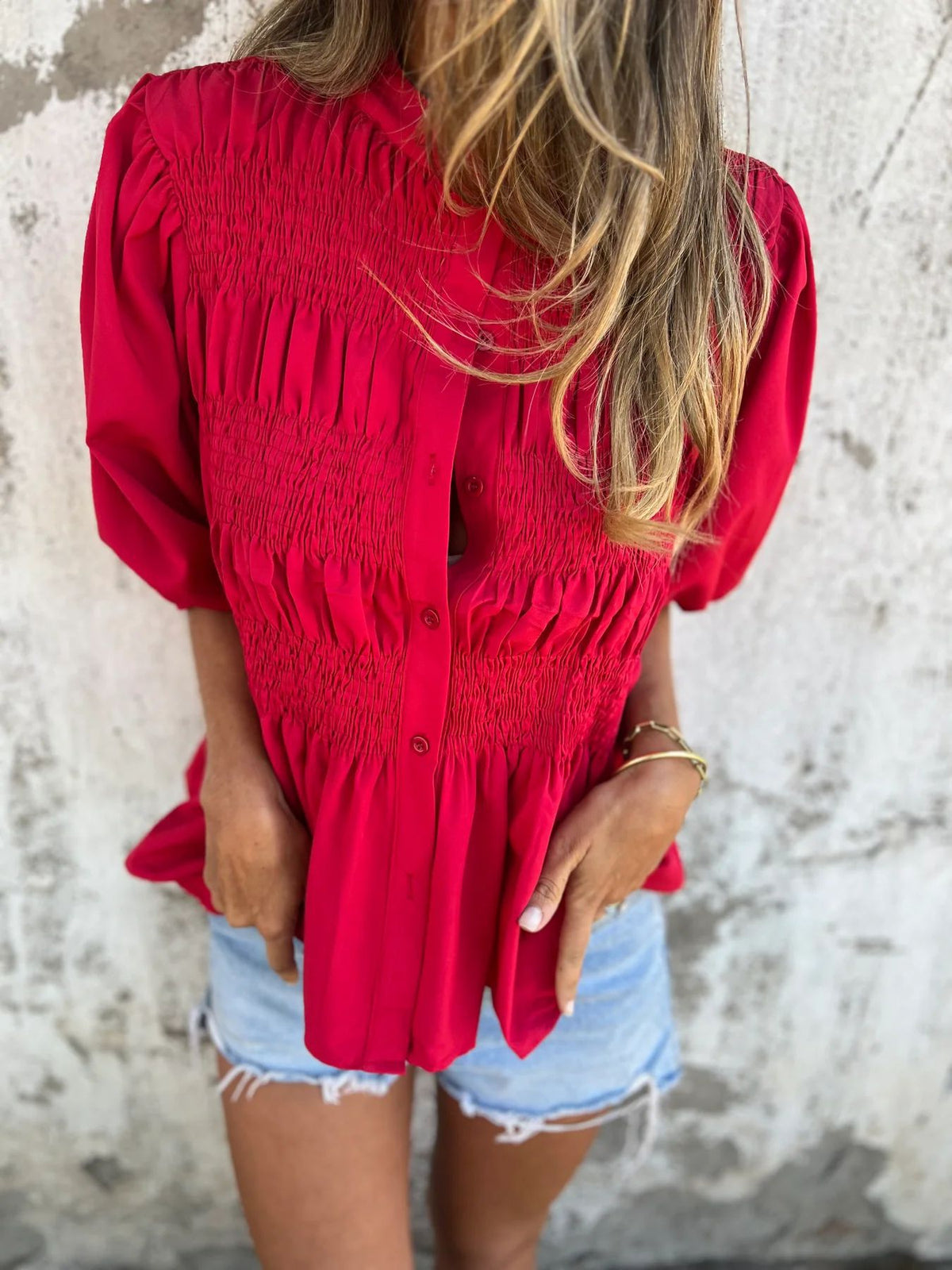 Blusa de pregas com botões e cintura franzida — Bene Donna — imagem 13