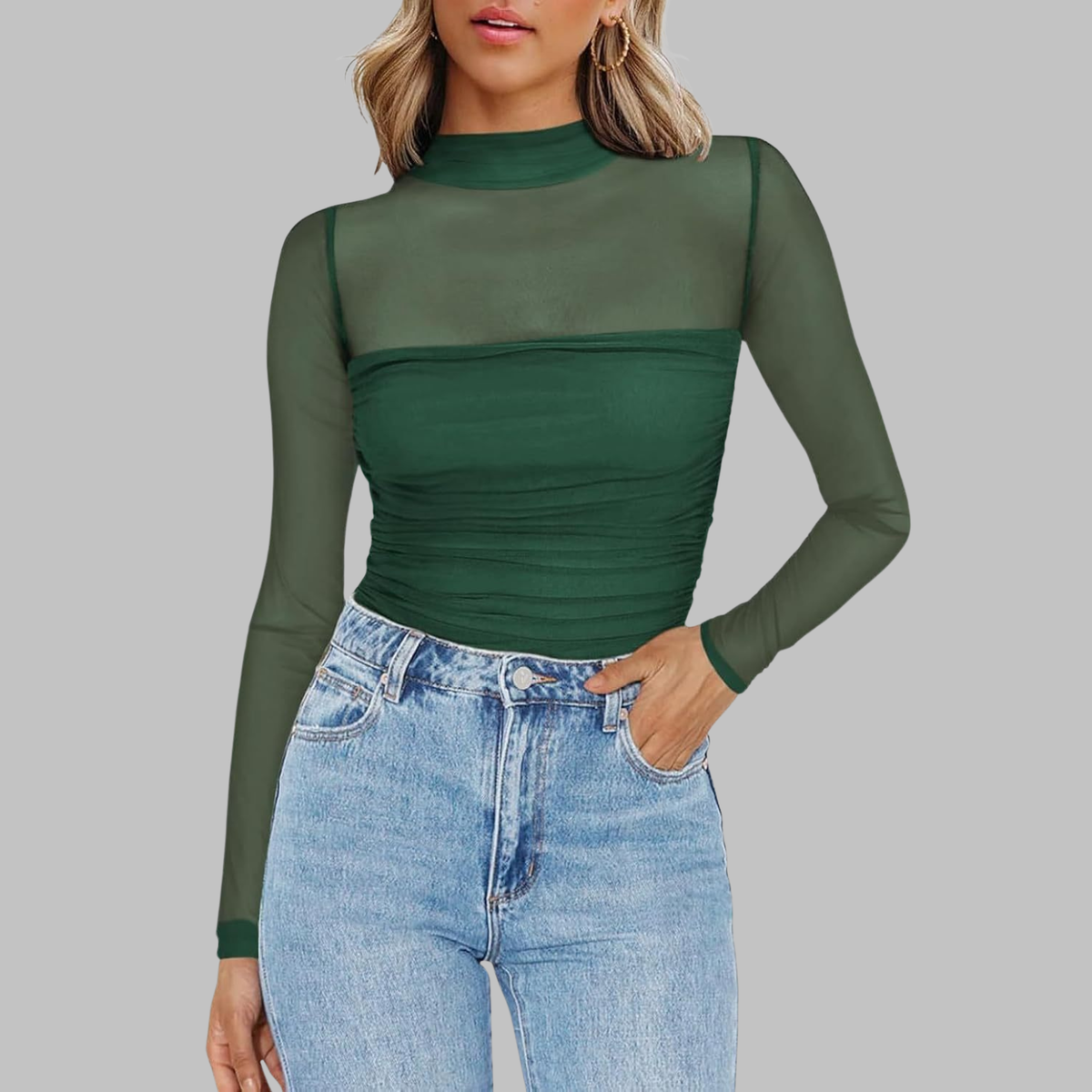 Blusa de tule com transparência e mangas longas — Bene Donna — imagem 03