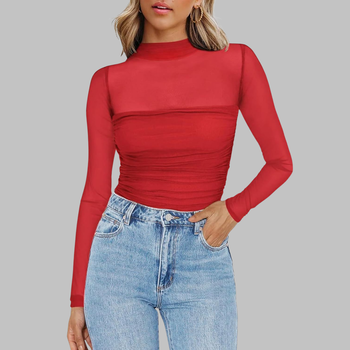 Blusa de tule com transparência e mangas longas — Bene Donna — imagem 04