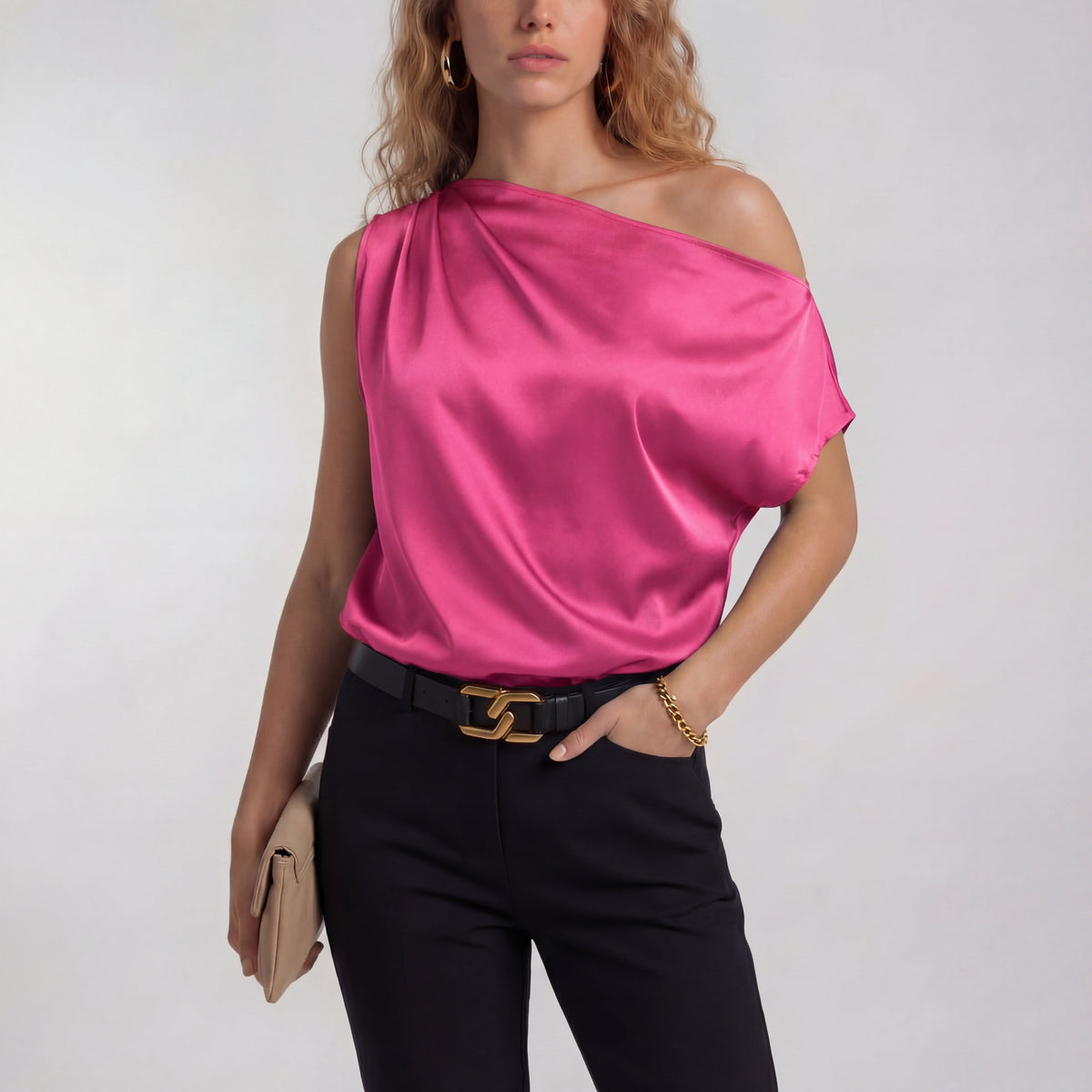 Blusa de um ombro só com drapeado suave — Bene Donna — imagem 06