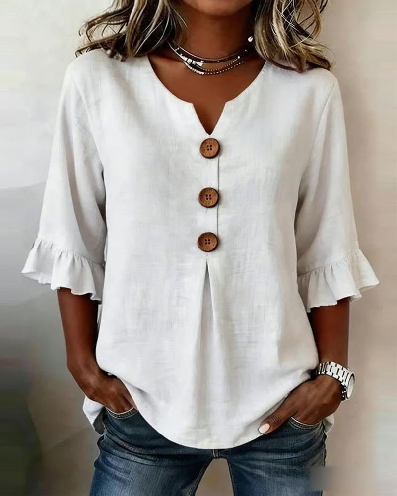Blusa feminina de algodão e linho com botões — Bene Donna — imagem 01