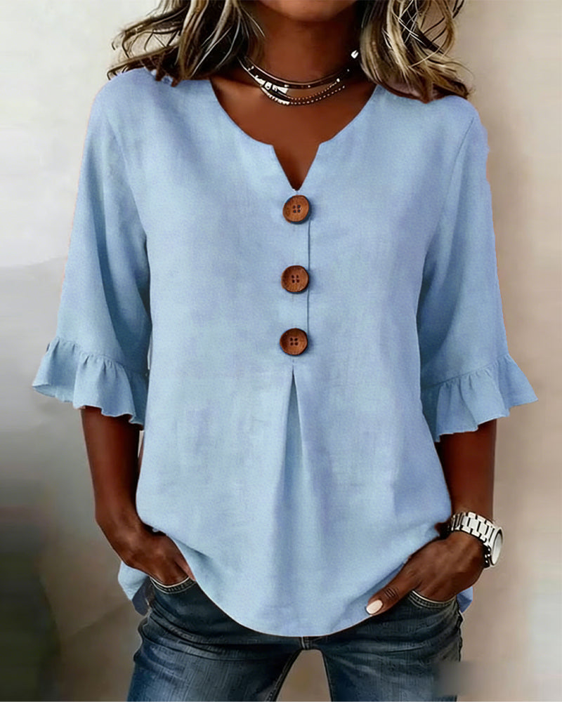 Blusa feminina de algodão e linho com botões — Bene Donna — imagem 03