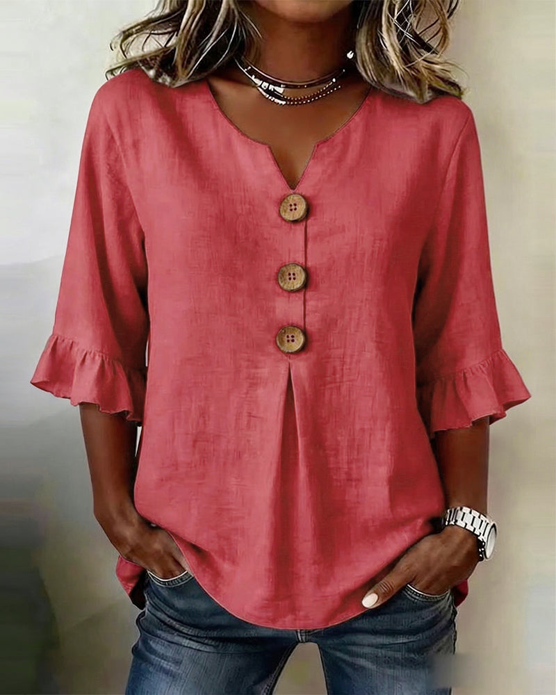 Blusa feminina de algodão e linho com botões — Bene Donna — imagem 04