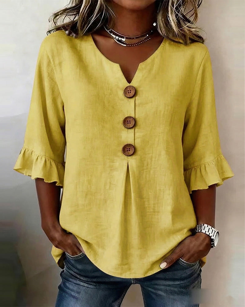 Blusa feminina de algodão e linho com botões — Bene Donna — imagem 05