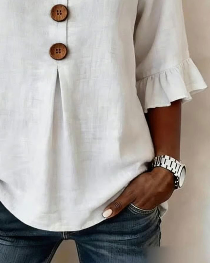 Blusa feminina de algodão e linho com botões — Bene Donna — imagem 06