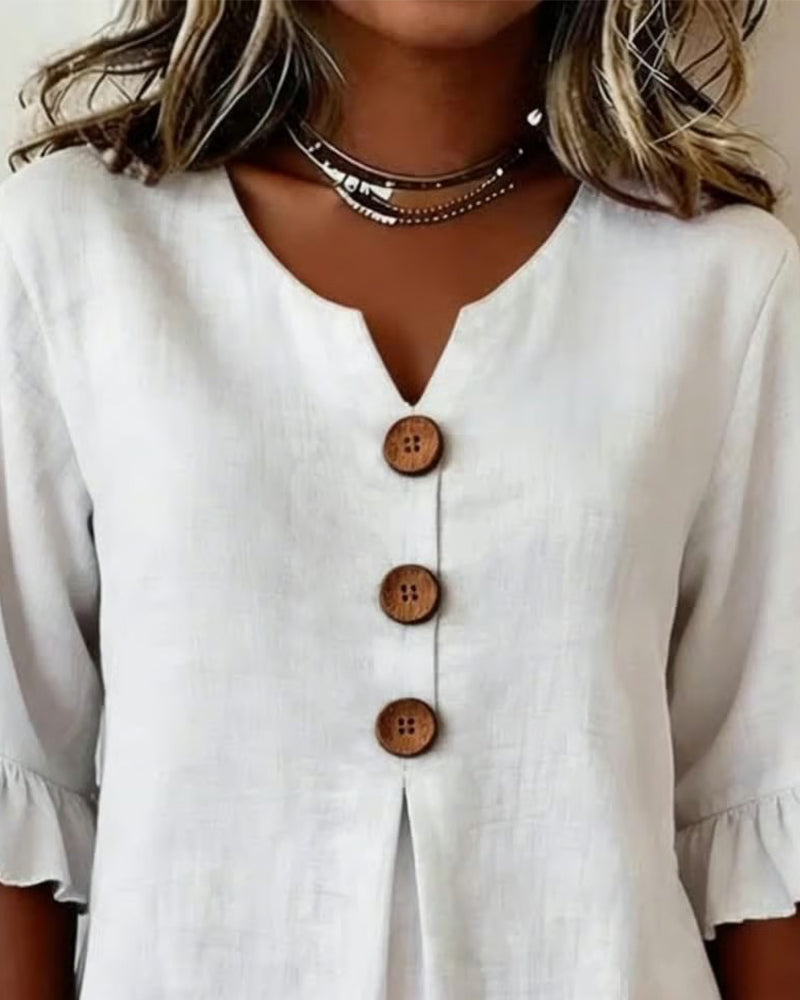 Blusa feminina de algodão e linho com botões — Bene Donna — imagem 07