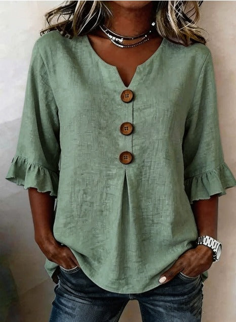 Blusa feminina de algodão e linho com botões — Bene Donna — imagem 23