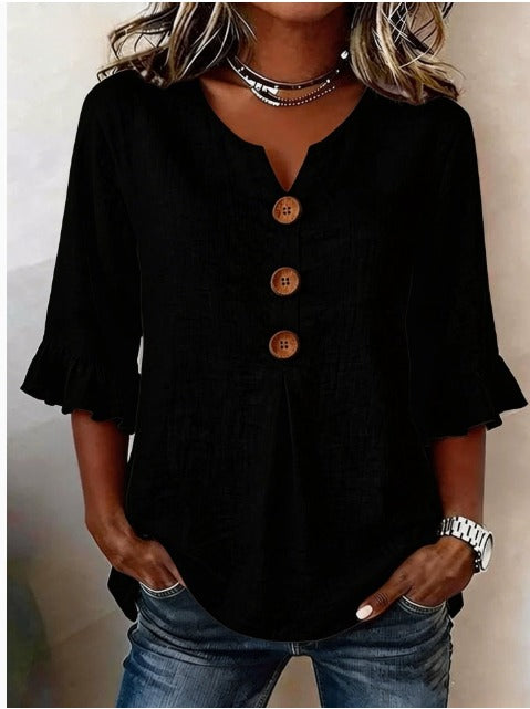 Blusa feminina de algodão e linho com botões — Bene Donna — imagem 24