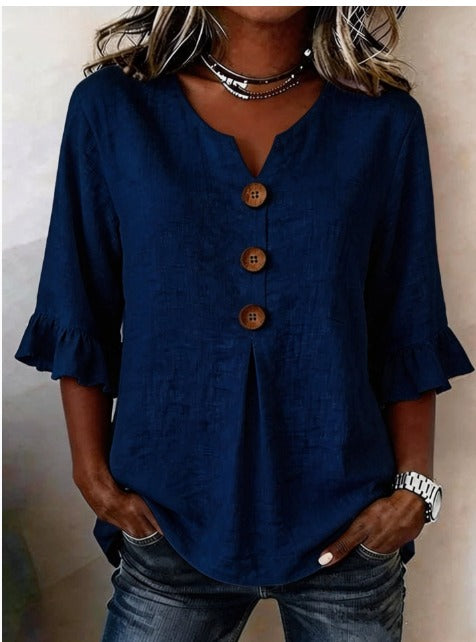 Blusa feminina de algodão e linho com botões — Bene Donna — imagem 25