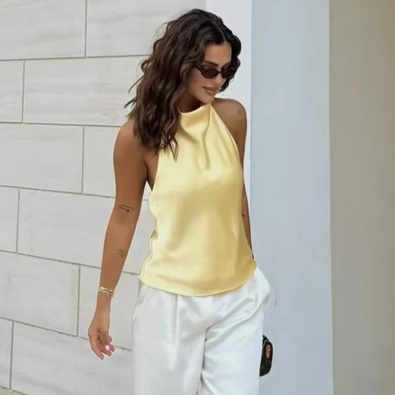 Blusa feminina frente única com gola drapeada — Bene Donna — imagem 02