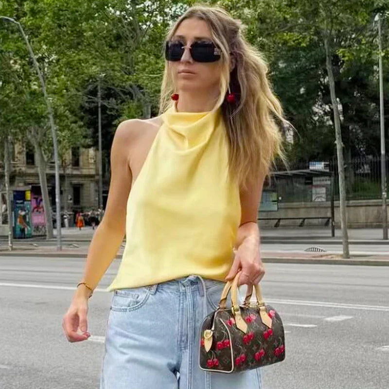 Blusa feminina frente única com gola drapeada — Bene Donna — imagem 03