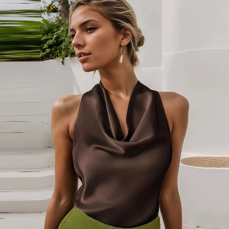 Blusa feminina frente única com gola drapeada — Bene Donna — imagem 05