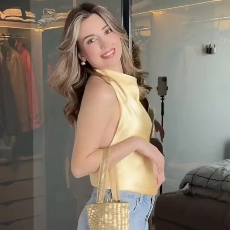 Blusa feminina frente única com gola drapeada — Bene Donna — imagem 06