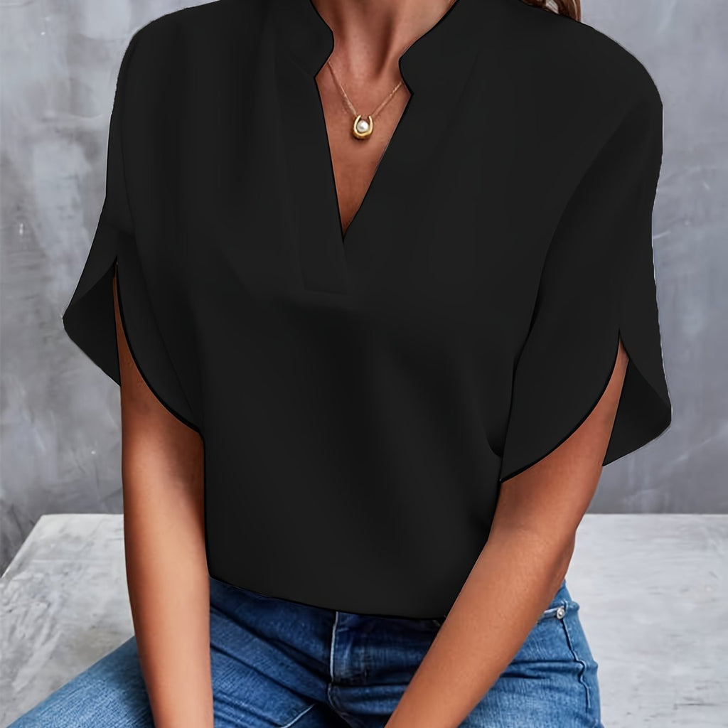 Blusa fluida de decote V com mangas de abertura lateral — Bene Donna — imagem 04