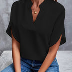 Blusa fluida de decote V com mangas de abertura lateral — Bene Donna — imagem 04
