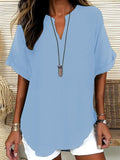 Blusa lisa de mangas curtas com decote V discreto — Bene Donna — imagem 01