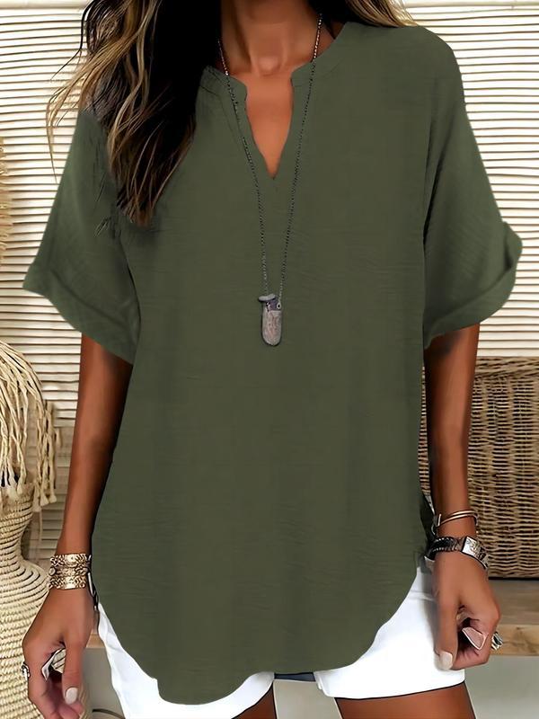 Blusa lisa de mangas curtas com decote V discreto — Bene Donna — imagem 11