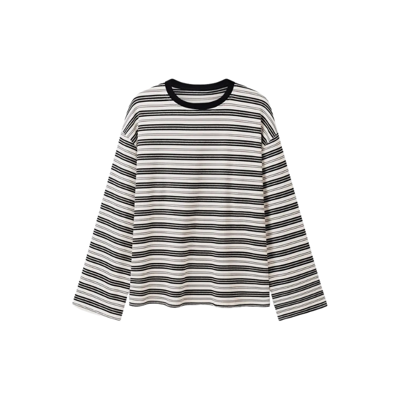 Blusa listrada oversized de mangas longas e gola redonda — Bene Donna — imagem 04