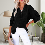 Blusa oversized de mangas longas com botões no decote V — Bene Donna — imagem 02