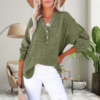 Blusa oversized de mangas longas com botões no decote V — Bene Donna — imagem 04