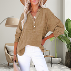 Blusa oversized de mangas longas com botões no decote V — Bene Donna — imagem 05