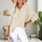 Blusa oversized de mangas longas com botões no decote V — Bene Donna — imagem 06