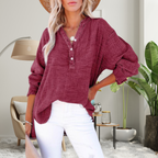 Blusa oversized de mangas longas com botões no decote V — Bene Donna — imagem 11