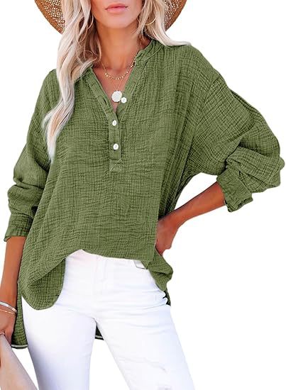 Blusa texturizada de decote V com botões e mangas longas — Bene Donna — imagem 04