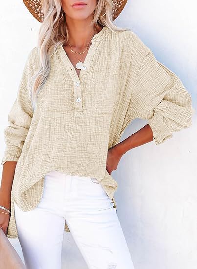 Blusa texturizada de decote V com botões e mangas longas — Bene Donna — imagem 05