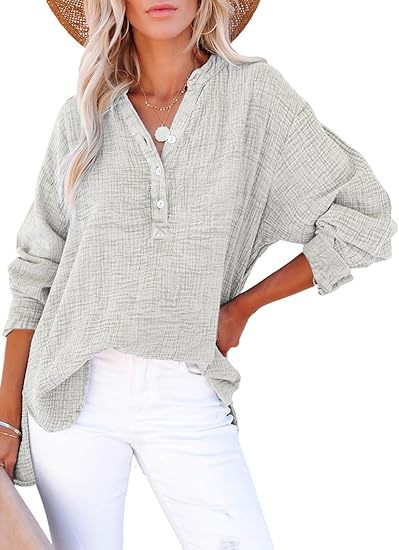 Blusa texturizada de decote V com botões e mangas longas — Bene Donna — imagem 06