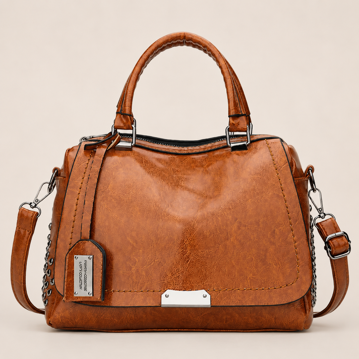 Bolsa de couro legítimo com alças duplas e zíper — Bene Donna — imagem 01