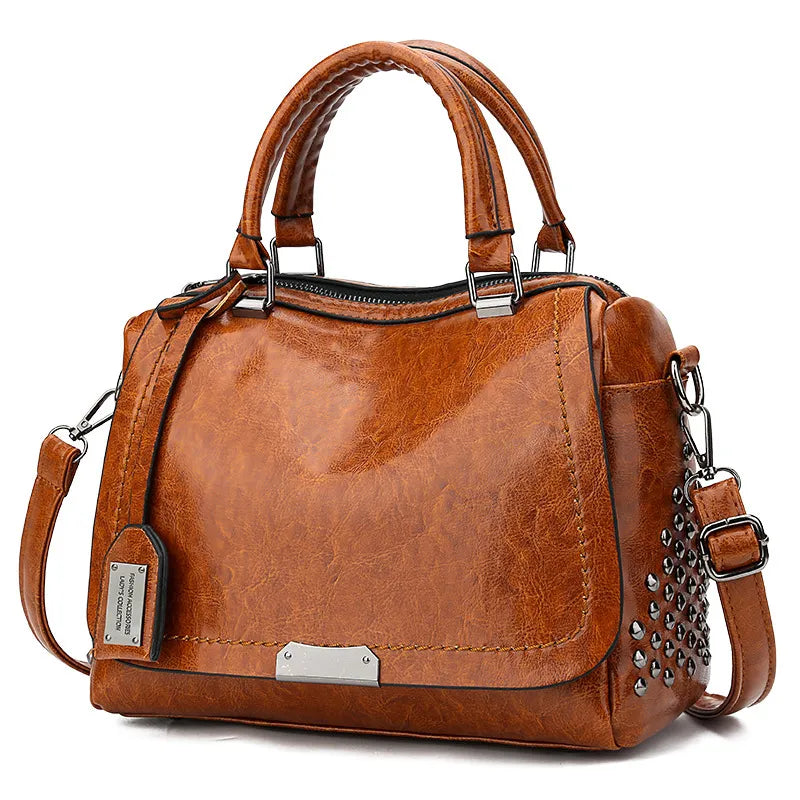 Bolsa de couro legítimo com alças duplas e zíper — Bene Donna — imagem 06