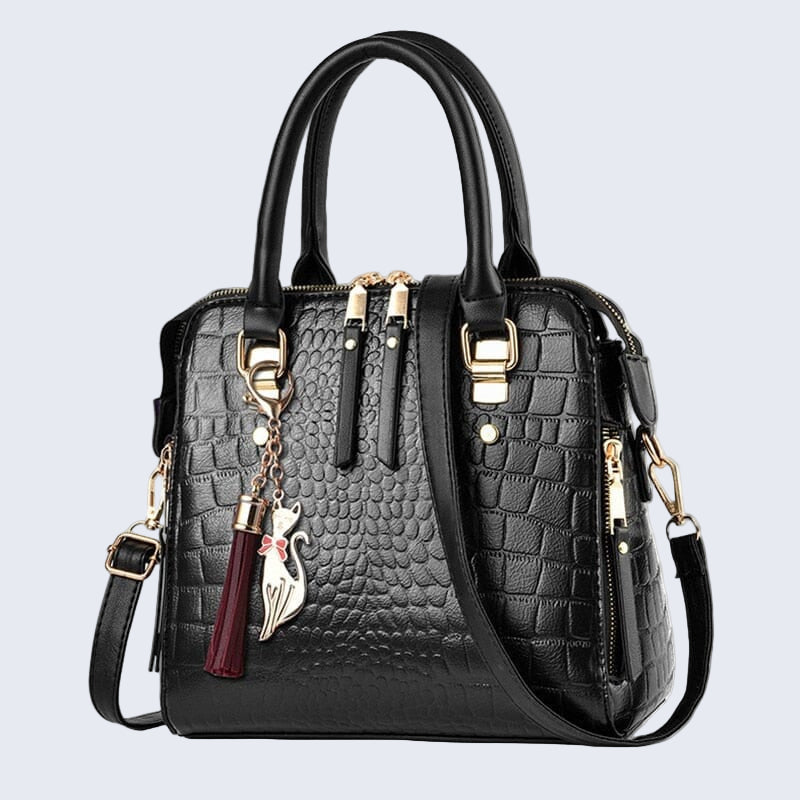 Bolsa de couro sintético com textura croco e alça dupla — Bene Donna — imagem 01