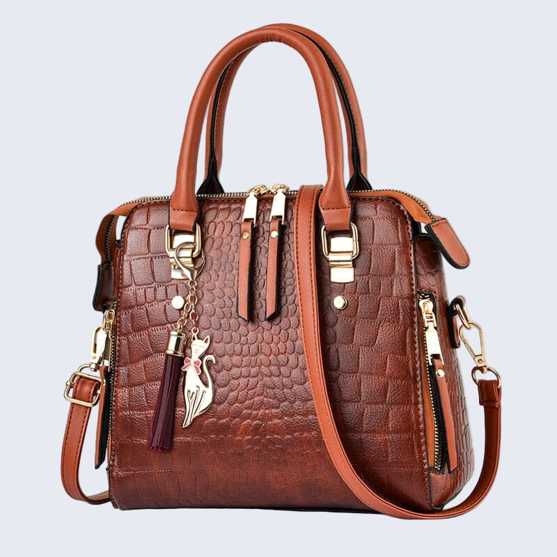 Bolsa de couro sintético com textura croco e alça dupla — Bene Donna — imagem 02