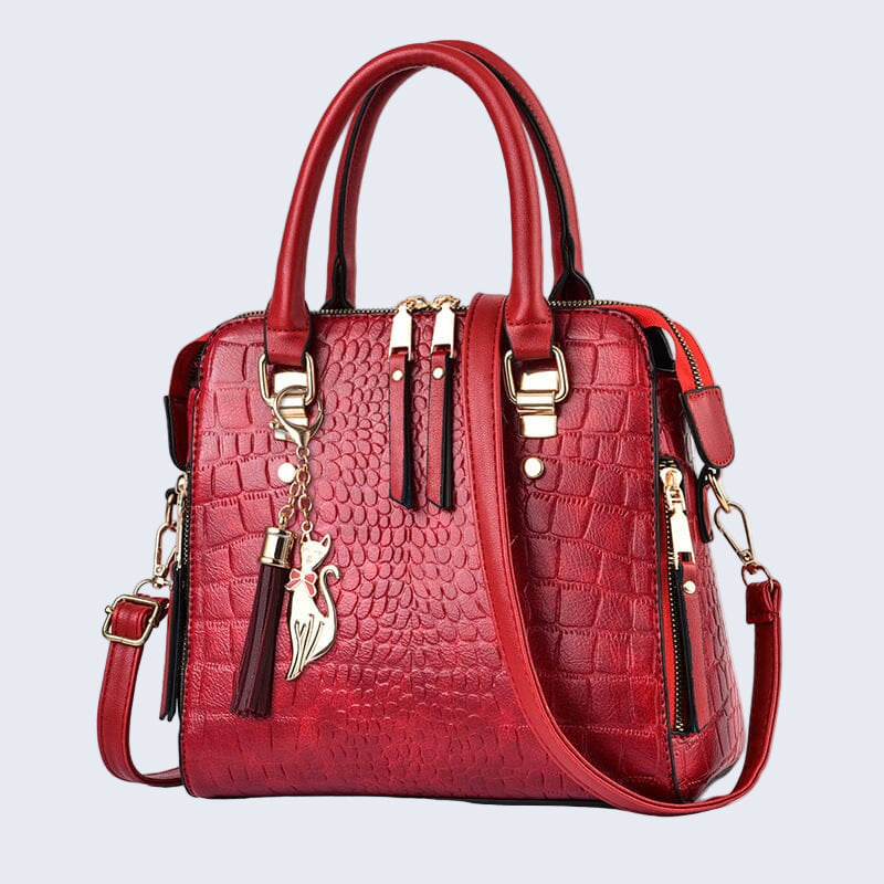 Bolsa de couro sintético com textura croco e alça dupla — Bene Donna — imagem 03