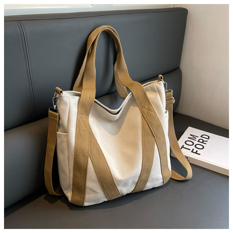 Bolsa de lona com faixas contrastantes e alça regulável — Bene Donna — imagem 05