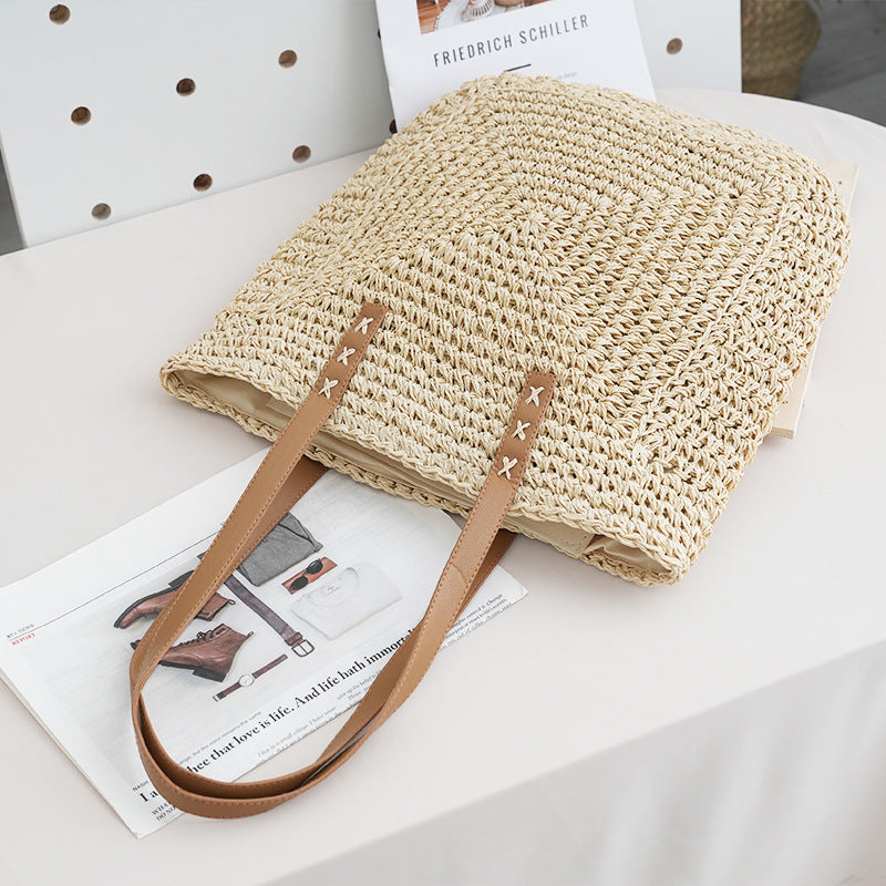 Bolsa de palha com alças de couro sintético — Bene Donna — imagem 01