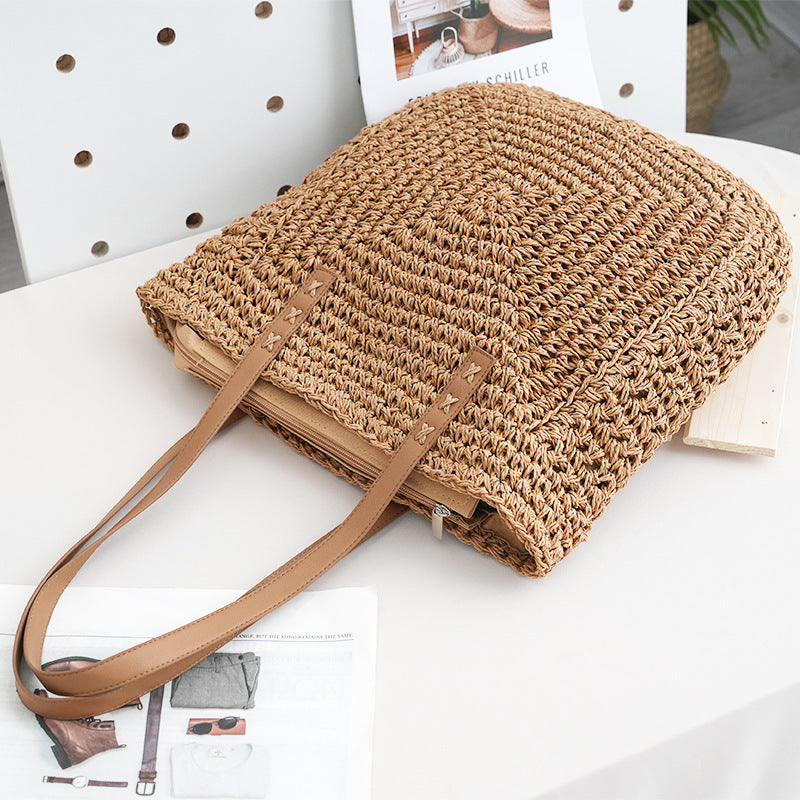Bolsa de palha com alças de couro sintético — Bene Donna — imagem 03