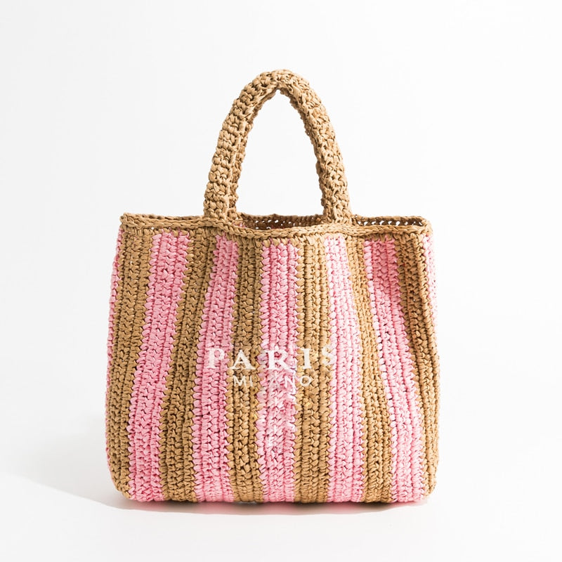 Bolsa de palha com alças trançadas e inscrição frontal — Bene Donna — imagem 04
