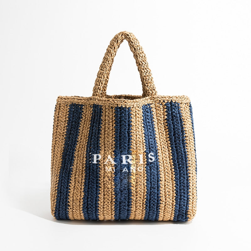Bolsa de palha com alças trançadas e inscrição frontal — Bene Donna — imagem 05