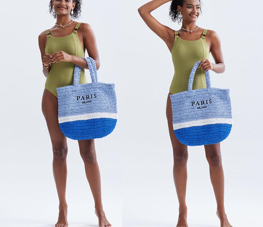 Bolsa de palha com listras largas e inscrição frontal — Bene Donna — imagem 03