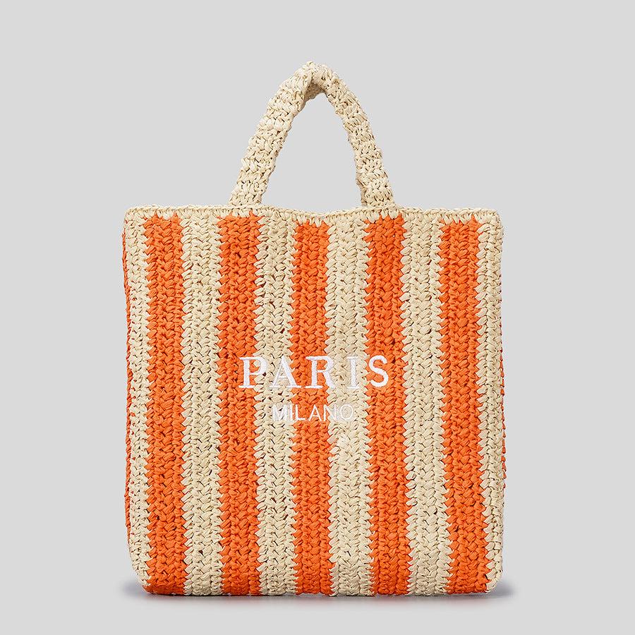 Bolsa de palha listrada com alças curtas — Bene Donna — imagem 01